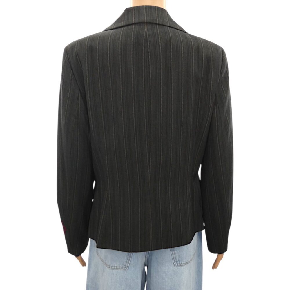 Embroidered Floral Pinstripe Blazer Size 8 Black Whimsigoth Boho Grunge Y2K - Picture 3 of 9